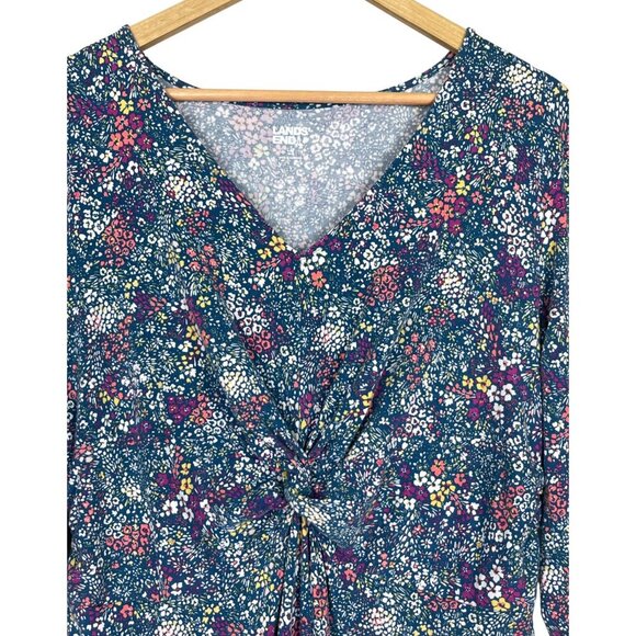 LANDS' END FLORAL PRINT 3/4 SLEEVE FIT AND FLARE DRESS - Picture 2 of 8